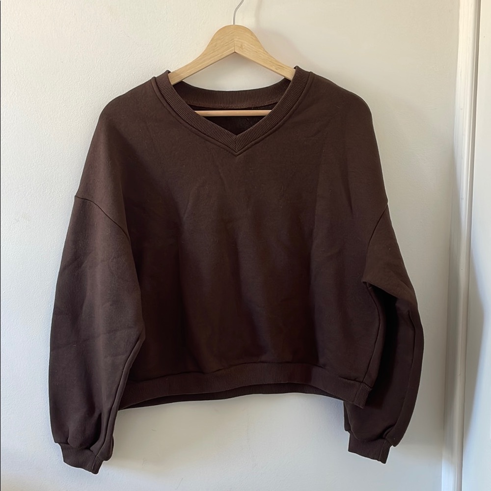 Casual Brown V-Neck Pullover